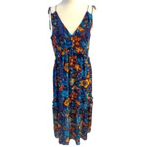 Highline Collective V-Neck Floral Print Midi Dress Size M Summer Vacation Airy
